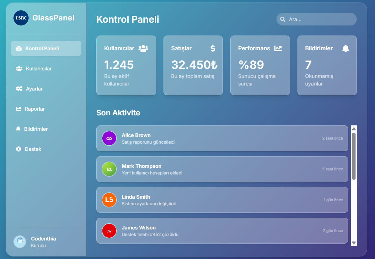 Modern, dinamik portfolyo sitesi arayüzü, CSS animasyonları ve responsive tasarım örneği